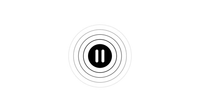Black pause button with concentric circles on a white background icon symbol