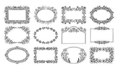 Fototapeta premium Whimsical doodle Mother's Day greeting card template vector collection with blank sketch frames and playful flower designs