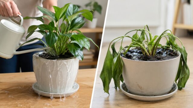Overwatering houseplant leading to root rot indoors