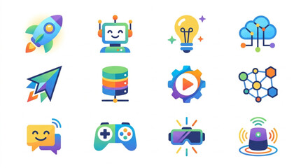 Fototapeta premium Collection of modern technology and innovation icons.