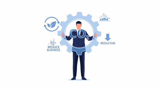 Businessman in gear, CO2 reduction, eco-friendly business, wind energy