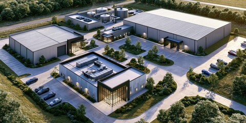 Fototapeta premium Contemporary industrial park design aerial view