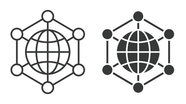 Two variations of a global network connection icon presented as a clean minimalist graphic symbol