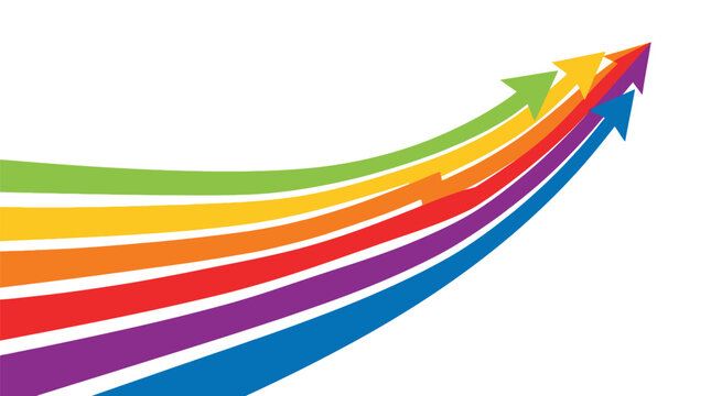 Multicolored arrows curving upwards to symbolize business growth and success in this vibrant graphic art image
