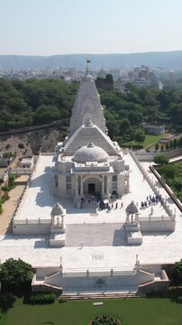 Vertical Aerial Shot of Birla Mandir Jaipur Rajasthan India