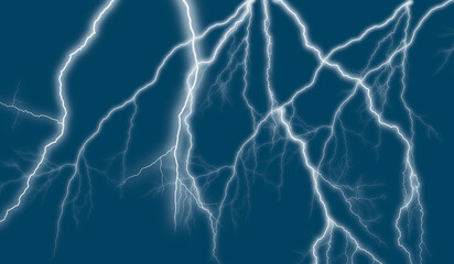 Bright lightning bolts striking dark stormy sky with dramatic illumination © Aklima