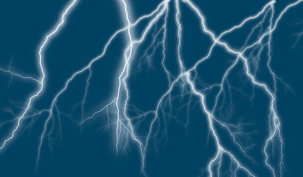 Bright lightning bolts striking dark stormy sky with dramatic illumination