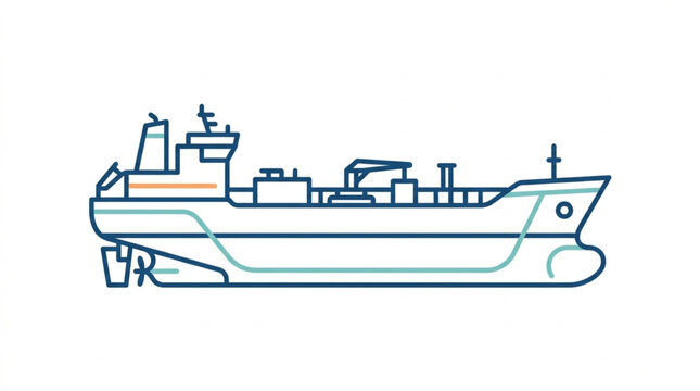 Illustration of a large cargo ship on a white background.
