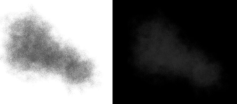 Atmospheric smoke puff and dust cloud textures, black and white vapor spray effects, isolated mist and steam elements for design overlays