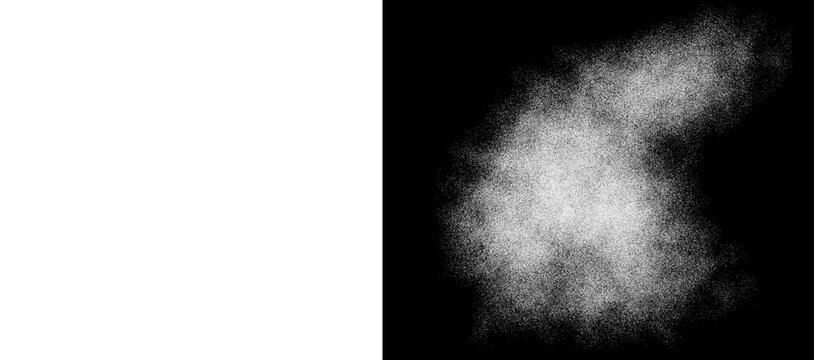 Atmospheric white smoke cloud on black background, ethereal steam mist texture, realistic vapor puff for photo manipulation and overlay effects