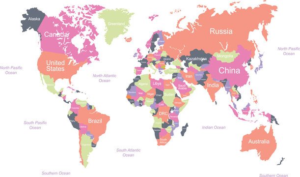 world map with names vector illustration