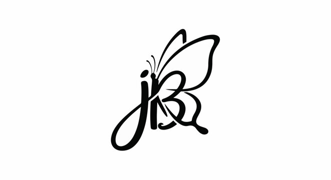 Elegant butterfly-shaped calligraphy design with intertwined letters "j" and "B