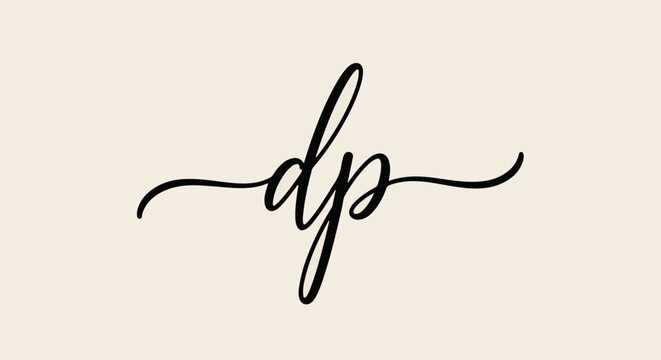 Elegant calligraphic script lettering "dp" on a muted cream background