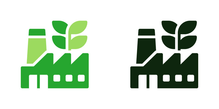 Green Factory Line Icon, Outline Symbol for Eco Manufacturing, Sustainable Production, Clean Industry, Emission Reduction, and Green Infrastructure. Vector Sign Icon.