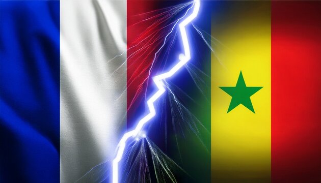 thunder lightning between france flag and senegal flag