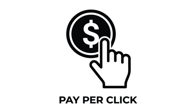Digital graphic illustration showing a hand clicking on a dollar coin for online marketing business concepts