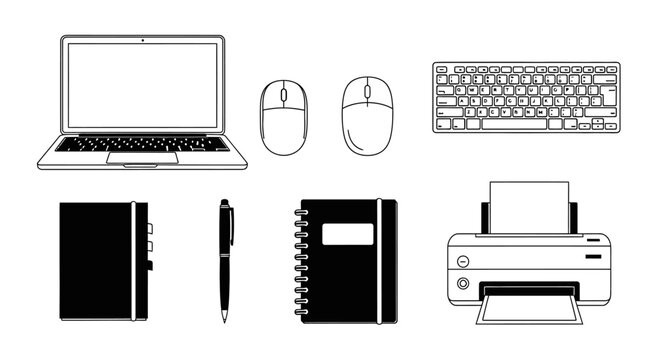 Office supplies and computer equipment for productivity.