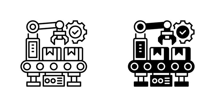 Assembly Line Line Icon, Outline Symbol for Mass Production, Factory Efficiency, Product Manufacturing, Sequential Processing, and Quality Control. Vector Sign Icon.