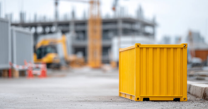 Yellow storage container at construction site