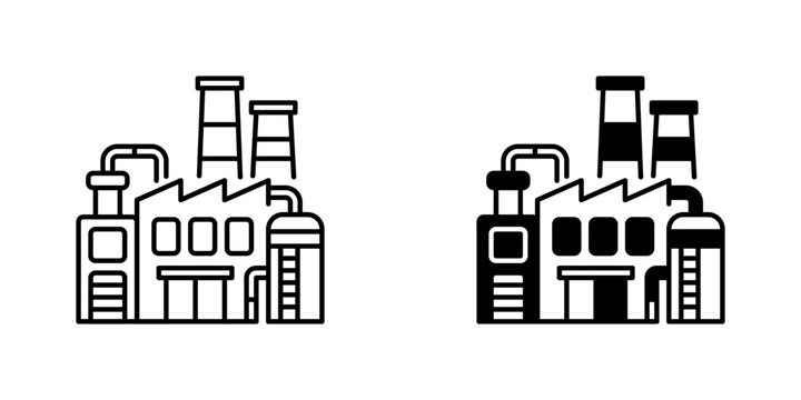 Factory Building Line Icon, Outline Symbol for Industrial Production, Manufacturing Process, Urban Infrastructure, Energy Generation, and Plant Operations. Vector Sign Icon.