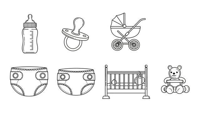 Baby care and nursery essentials illustration set.