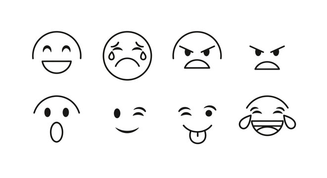 A set of eight emoticon faces with different expressions.