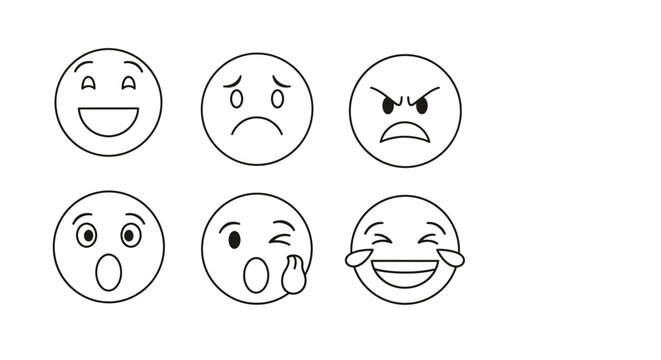 A set of six emoticon faces with different expressions.