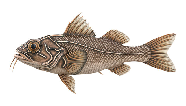 A brown fish with distinctive fins and whiskerlike barbels isolated on a transparent background