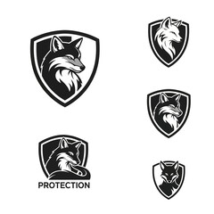 Fototapeta premium Fox Head Emblem Set: Shield Logos with Stylish Animal Graphics