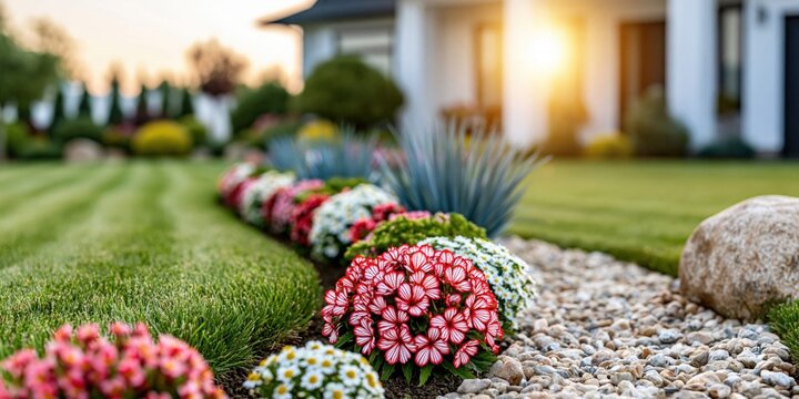Stunning garden design complements elegant home architecture