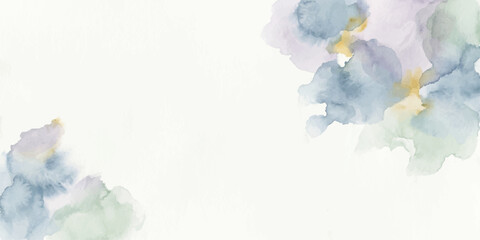 Soft watercolor splashes in pastel shades of blue, purple, and green drift across a clean, white canvas, evoking a sense of gentle tranquility and artistic expression. © PS  GALLERY 