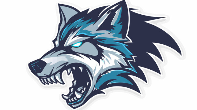 Stylized wolf head illustration with fierce expression and intense gaze