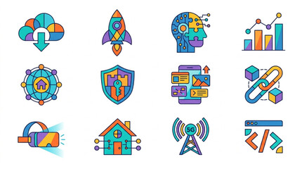 Fototapeta premium Collection of modern technology icons representing digital concepts.