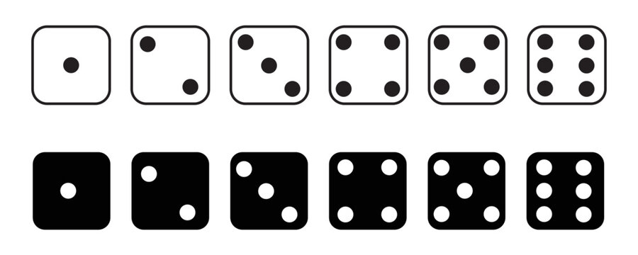 Game dice set isolated on transparent background. Set of dice in flat and linear design from one to six. Traditional game die with marked with different numbers of dots . vector&nbsp;illustration.eps.10