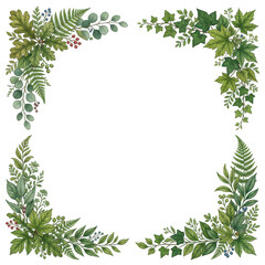 Fototapeta premium Watercolor leaf border frame with green foliage and flowers