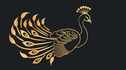Fototapeta premium Elegant golden peacock illustration against a dark background design