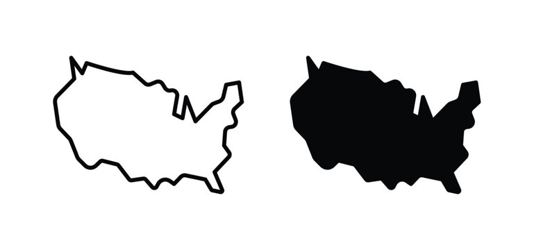 America map vector icon set black filled and outlined style.