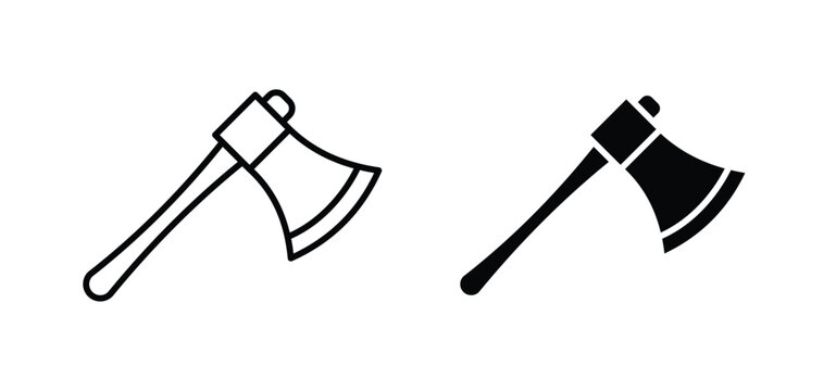 Axe vector icon set black filled and outlined style.