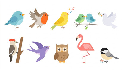 Minimal spring birds set cartoon vector illustration isolated white background © MDSAKIB