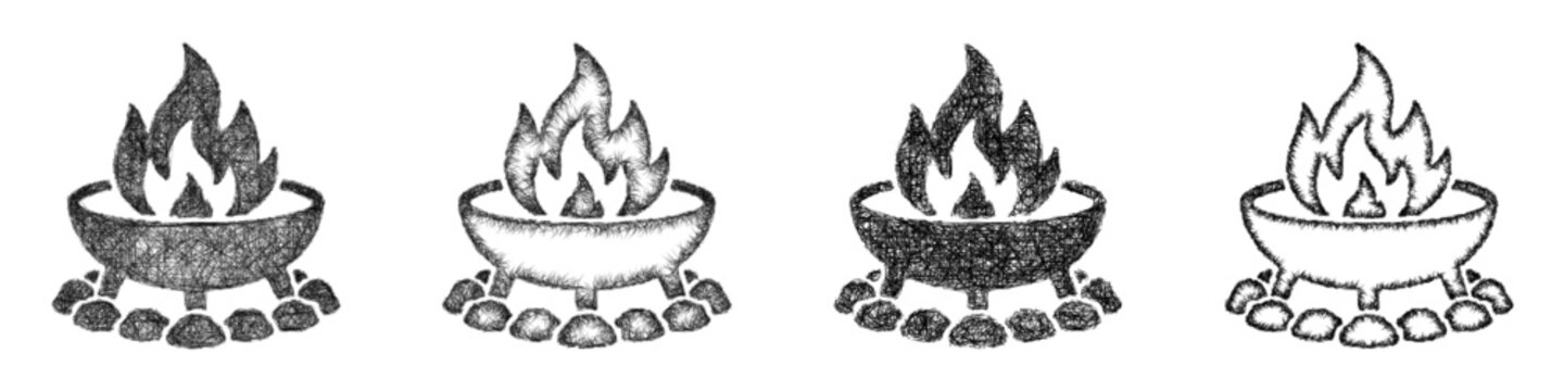 Sketch fire pit icon design set