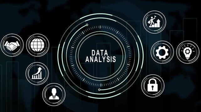 Advanced data analysis interface featuring interactive infographic hud and digital business analytics for corporate financial reporting and modern technology