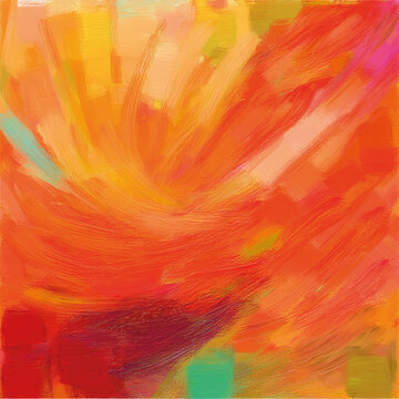 Wild and thick brushstrokes create an vibrant abstract work in orange and yellow
