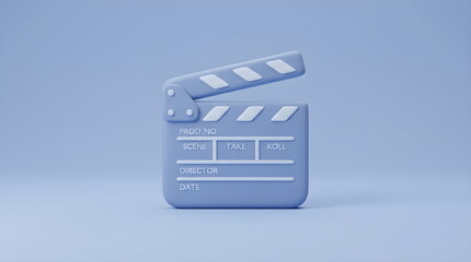 Fototapeta premium Minimalist 3D render of a movie clapperboard icon on a blue background
