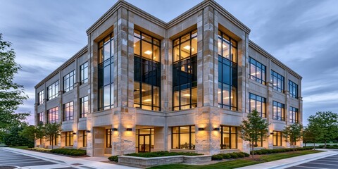 Obraz premium Elegant modern architecture bathed in evening light