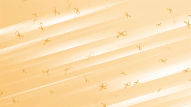 Abstract background with orange awareness ribbons and dynamic diagonal stripes. Healthcare and leukemia cancer support motion design. Seamless loop. Video animation Ultra HD 4K 3840x2160