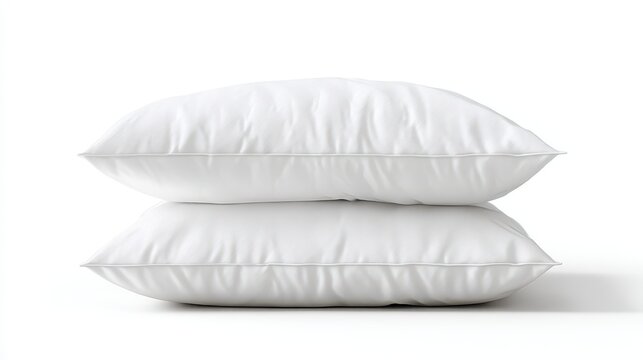 Stack of two clean white pillows, isolated on white background
