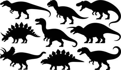 Dinosaur Silhouette Collection with Tyrannosaurus Stegosaurus and Triceratops Shapes for Prehistoric Education and Wildlife Design Projects © MdMotahar