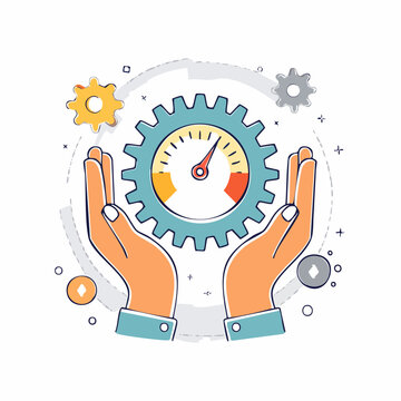 Hands holding a speed gauge with gears