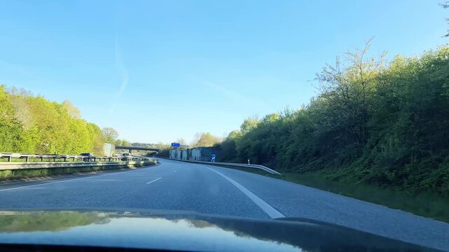 Driving view on German Autobahn highway