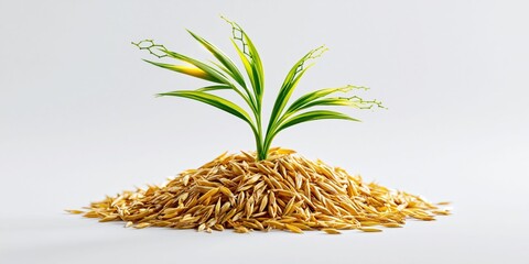 Fototapeta premium Rice plant sprouting from grain pile